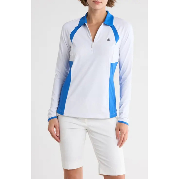 Penguin white and blue Colorblock Half Zip Polo Size L - Picture 5 of 8